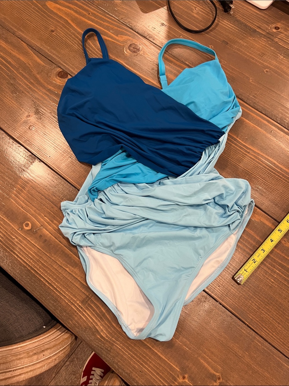 Colorblock Ruched One-Piece Swimsuit in Navy and Light Blue